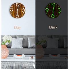 Glow In The Dark Wall Clock 30cm – Luminous Quartz Quiet Wooden Home Décor
