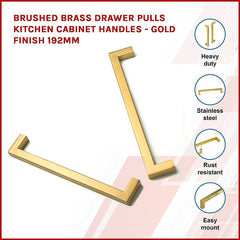 15 x Brushed Brass Drawer Pulls Kitchen Cabinet Handles - Gold Finish 192mm