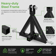 Heavy Duty Steel 3 Point 2" Trailer Hitch Receiver Tow Drawbar For Cat 1 Tractor