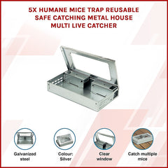 5x Humane Reusable Mice Trap Safe Live Catch Metal Mouse Catcher