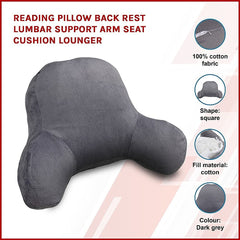 52cm Reading Pillow Back Rest with Arm Support Cushion – Dark Grey