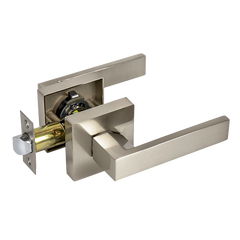 Door Handle Set Lever Passage Function Square Satin Nickel