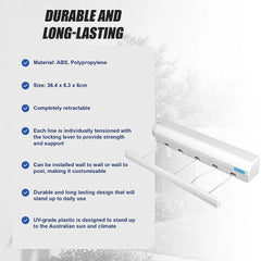 Retracting Clothesline 5 Line 18m Hanging Clothes Space Hanger