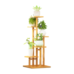 5 Tiers Vertical Bamboo Plant Stand Staged Flower Shelf Rack Outdoor Garden
