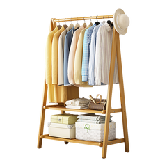 Portable Clothes Rack Coat Garment Stand Bamboo Rail Hanger Airer Closet