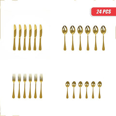 24-piece Gold Cutlery Flatware Stainless Steel Silverware Set Reflective Mirror Finish