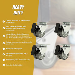 4x 2 Inch Heavy Duty Swivel Castor Wheels 50mm Brake