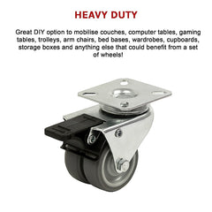 4x 2 Inch Heavy Duty Swivel Castor Wheels 50mm Brake