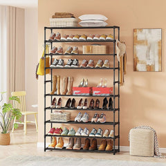 10-Tier Metal Shoe Rack Black – Large 50-Pair Shoe Storage Organiser Shelf