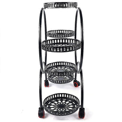 4 Layer 6 Pots Flower Holder Plant Stand Shelf 4-Wheel Free Moving Rack