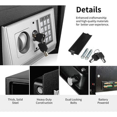 Electronic Digital Safe Security Box with Key Override Home Office Cash Jewellery Safe 8.5L