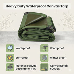 3x4M Army Heavy Duty Waterproof Canvas Tarp Tarpaulin Sun Blocked Dustproof