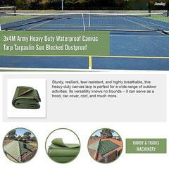 3x4M Army Heavy Duty Waterproof Canvas Tarp Tarpaulin Sun Blocked Dustproof