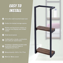 Stylish Bathroom Towel Storage Rack with Wooden Shelves