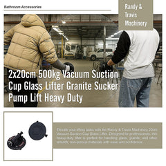 2x20cm 500kg Vacuum Suction Cup Glass Lifter Granite Sucker Pump Lift Heavy Duty