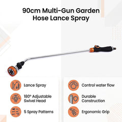 Garden Hose Lance Spray Long Reach 90cm Multi-Gun Hanging