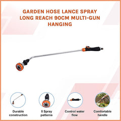 Garden Hose Lance Spray Long Reach 90cm Multi-Gun Hanging