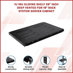 1U Sliding Server Rack Shelf 26 Inch Deep Vented for 19 Inch Cabinet