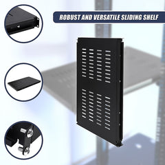 1U Sliding Server Rack Shelf 26 Inch Deep Vented for 19 Inch Cabinet