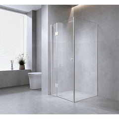 110x110cm Corner Frameless Shower Screen – Gold Wall Channel with SS Hinges for Modern Bathroom Style