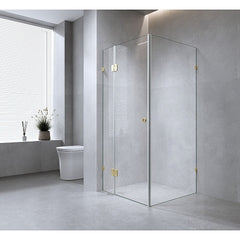 120x70cm Corner Frameless Shower Screen – Gold U-Brackets with SS Hinges for Contemporary Bathrooms