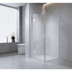 120x70cm Corner Frameless Shower Screen with Nickel Channel and SS Hinges, Round Handle
