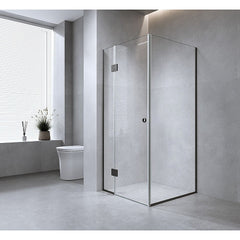 100x80cm Corner Frameless Shower Screen – Gold Wall Channel with Brass Hinges for Elegant Bathrooms