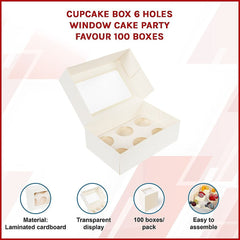 Cupcake Box 6 Holes Window Cake Party Favour 100 Boxes