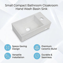 Small Compact Bathroom Cloakroom Hand Wash Basin Sink Ceramic Wall Hung