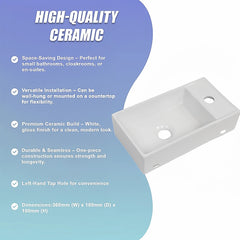 Small Compact Bathroom Cloakroom Hand Wash Basin Sink Ceramic Wall Hung