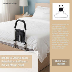 Adjustable Bed Rail with Multi-Grip Handle, Storage Pouch & Under Mattress Frame