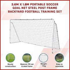 3.6m x 1.8m Portable Soccer Goal Net Steel Post Frame Backyard Football Training Set