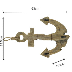 Handcrafted Anchor Wall Hanging w 3 Hooks 63cm