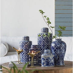 Valora Blue & White Cylinder Jar 35cm