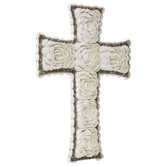 Handcrafted Weave & White Shell 'Flower' Wall Hanging Cross 16x3cm