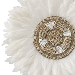 Handcrafted Round Hanging Feather & Shell Wall Art 40x40cm