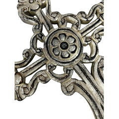 Handcrafted Ornate Taupe Scroll-Design Wall Cross 20x30cm