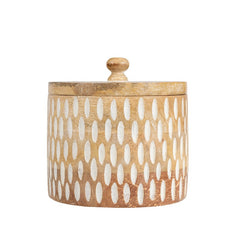 Handcrafted Round Box w Carving 15cm