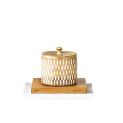 Handcrafted Round Box w Carving 15cm