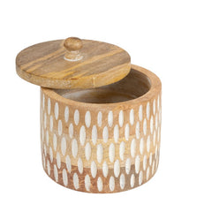 Handcrafted Round Box w Carving 15cm