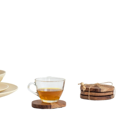 Handcrafted Natural 4pc Coaster Set w Tie 10cm