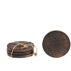 Handcrafted Burnt Finish 4pc Coaster Set w Tie 10cm