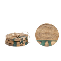 Handcrafted Coastal Finish 4pc Coaster Set w Tie 10cm