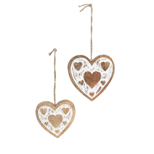Set 2 Handcrafted Hanging Hearts 18cm, 13cm