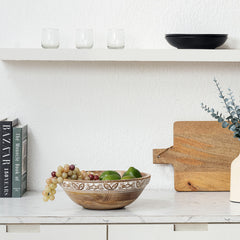 Handcrafted Bowl w Leaf Carving 30cm