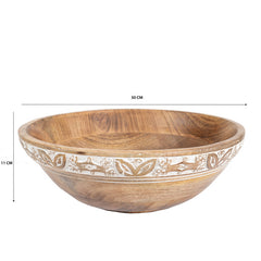 Handcrafted Bowl w Leaf Carving 30cm