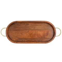 Handcrafted Mango Wood  Oval Tray W Handles 17cm