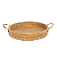 Handcrafted Mango Wood Round Tray W Handles 34cm