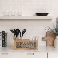 Handcrafted Mango Wood Cutlery / Storage Caddy Three Division 19cm