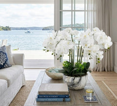 Large White Orchid In Marble Look Pot 64cm